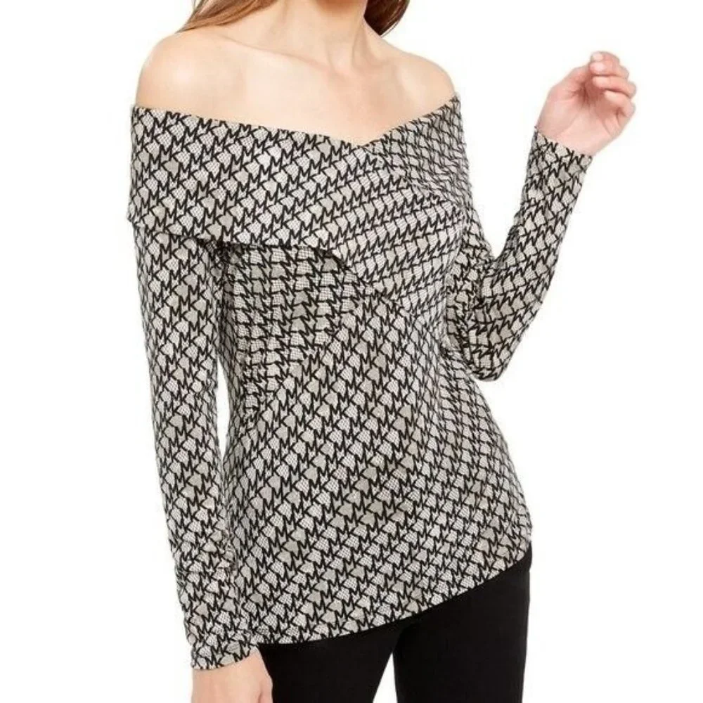 Michael Kors Logo Print Off-The-Shoulder Top Size Medium $78‎
